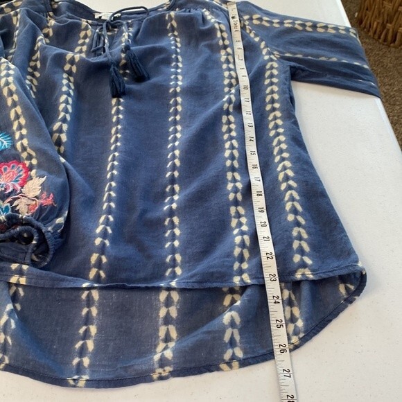 Sundance Joy In Beauty Floral Embroidery Tie Dye Print Tassel Tie Balloon Sleeve - Picture 12 of 16